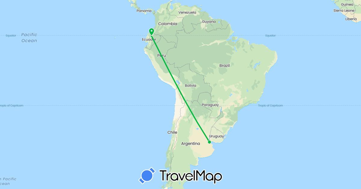 TravelMap itinerary: driving, bus in Argentina, Ecuador (South America)